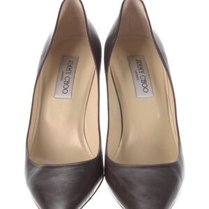 Jimmy Choo Dark Brown Leather Pointed-Toe Pumps